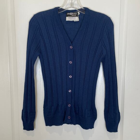 Givenchy Sport Vintage 1970's Cardigan Sweater Bergdorf Goodman Blue Academia S - Picture 1 of 4